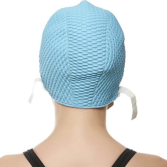 Beemo Swim Cap Women Chin Strap Bubble Crepe Latex Long Short Hair - Light Blue - Picture 2 of 8